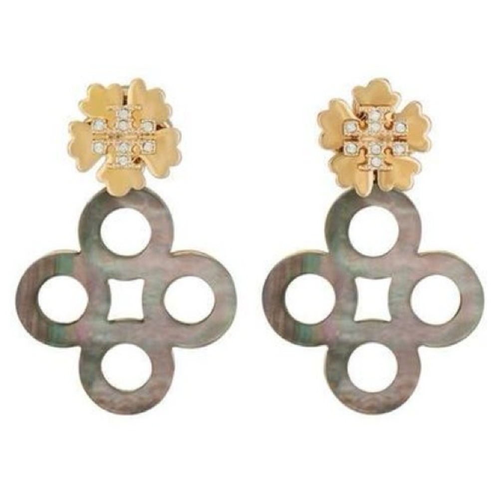 Tory Burch Kira Logo Clover Pavé Front/Back Earrings - Picture 9 of 9